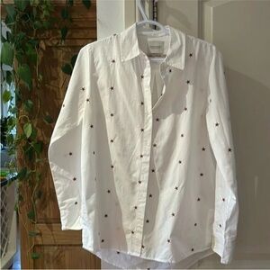 Scotch & Soda White Cotton Shirt with Gold Star Pattern